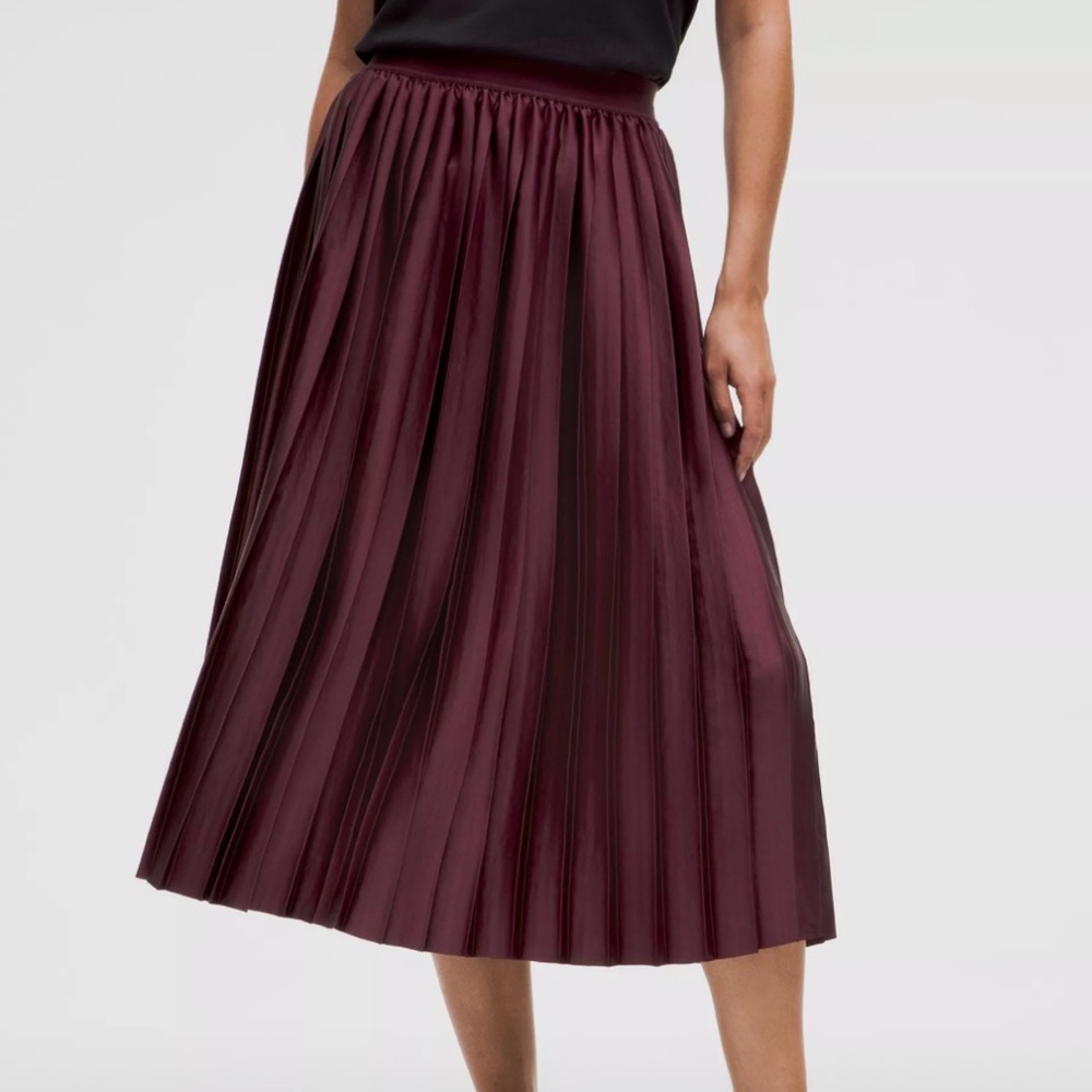 Lululemon Satin Pleated Midi Skirt in Garnet